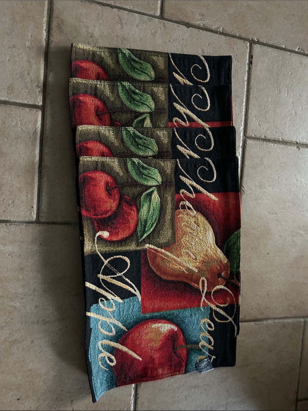 Decorative Fruit & Butterfly Kitchen Placemats - Red, Green, Gold, Black 4